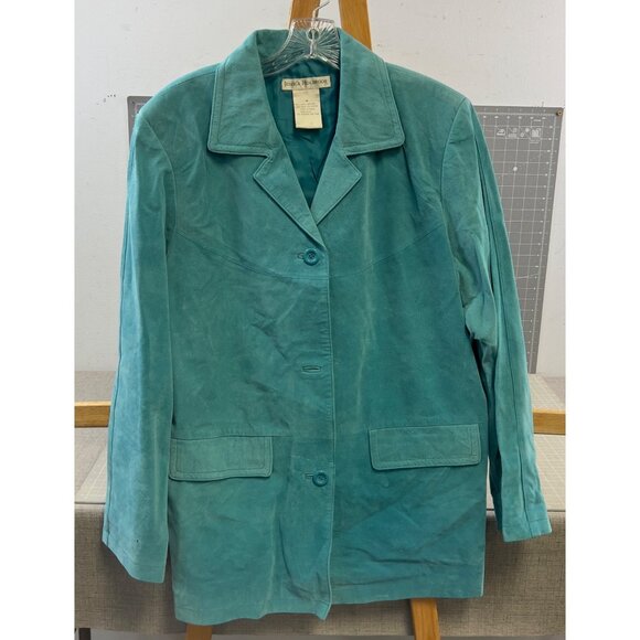 Jessica Holbrook Women’s Suede Leather Jacket Sz. M VG+ Washable Teal - Picture 1 of 8